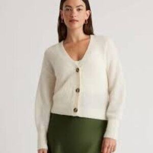 Quince Cream V-Neck Button Front Cardigan